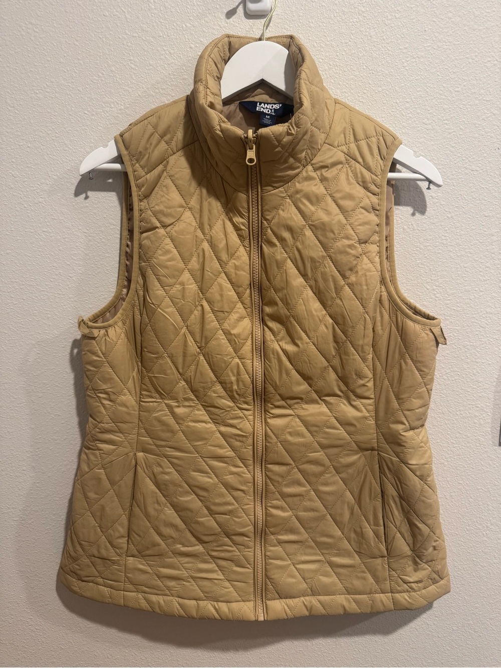 Lands' End Quilted Light Tan Sleeveless Vest